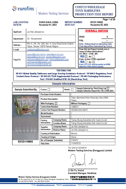  Modern Testing Services Test Report: 62120-060016 